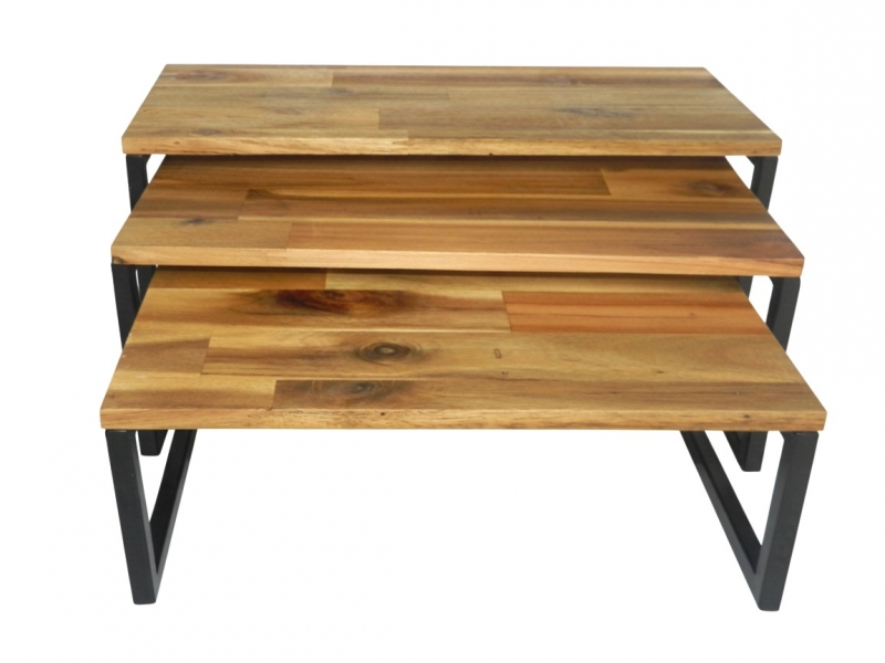 3-Piece Acacia Wood Kitchen Shelf Set with Black Metal Frame - Industrial Modern Storage